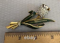 Vintage Signed Coro Trembler Brooch Tulip Flower Enamel Rhinestone Alfred Katz