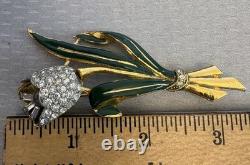 Vintage Signed Coro Trembler Brooch Tulip Flower Enamel Rhinestone Alfred Katz