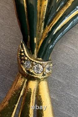 Vintage Signed Coro Trembler Brooch Tulip Flower Enamel Rhinestone Alfred Katz