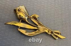 Vintage Signed Coro Trembler Brooch Tulip Flower Enamel Rhinestone Alfred Katz