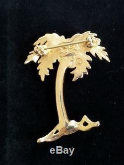 Vintage Signed Disney Swarovski Palm Tree Waves Crystal Pin Brooch Mickey Mouse