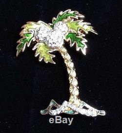 Vintage Signed Disney Swarovski Palm Tree Waves Crystal Pin Brooch Mickey Mouse
