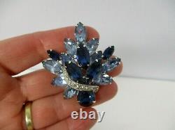 Vintage Signed Eisenberg Blue Crystal Rhinestone Brooch Pin Stunning