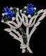 Vintage Signed Eisenberg Ice Blue Green Rhinestone Floral Spray Brooch Pin