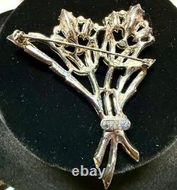Vintage Signed Eisenberg Ice Blue Green Rhinestone Floral Spray Brooch Pin