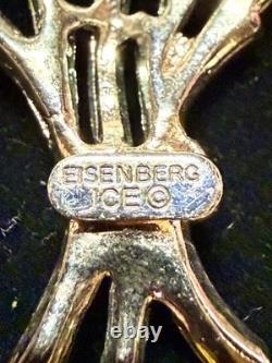 Vintage Signed Eisenberg Ice Blue Green Rhinestone Floral Spray Brooch Pin