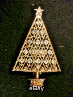 Vintage Signed Eisenberg Ice Clear Rhinestone Christmas Tree Pin Brooch