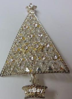 Vintage Signed Eisenberg Ice Frosty Christmas Tree Clear Rhinestone Pin Brooch