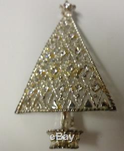 Vintage Signed Eisenberg Ice Frosty Christmas Tree Clear Rhinestone Pin Brooch
