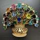 Vintage Signed Eisenberg Multi Color Rhinestone Flower Basket Brooch Large Gold