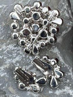 Vintage Signed Eisenberg Rhinestone Ribbon Ice Brooch & Clip Earrings Pin Set