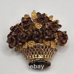 Vintage Signed Eugene Brooch Flowers Rhinestone Gene Schultz