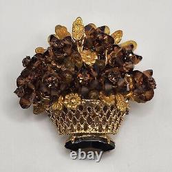 Vintage Signed Eugene Brooch Flowers Rhinestone Gene Schultz