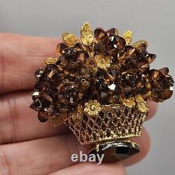 Vintage Signed Eugene Brooch Flowers Rhinestone Gene Schultz