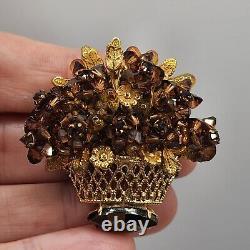 Vintage Signed Eugene Brooch Flowers Rhinestone Gene Schultz