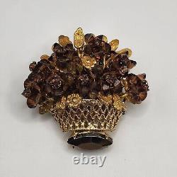 Vintage Signed Eugene Brooch Flowers Rhinestone Gene Schultz