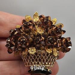 Vintage Signed Eugene Brooch Flowers Rhinestone Gene Schultz