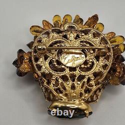 Vintage Signed Eugene Brooch Flowers Rhinestone Gene Schultz