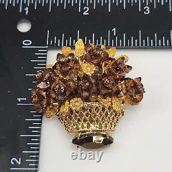 Vintage Signed Eugene Brooch Flowers Rhinestone Gene Schultz