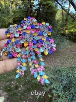 Vintage Signed Flower Bouquet Brooch Large Missing Two Rhinestones