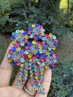 Vintage Signed Flower Bouquet Brooch Large Missing Two Rhinestones