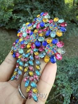 Vintage Signed Flower Bouquet Brooch Large Missing Two Rhinestones