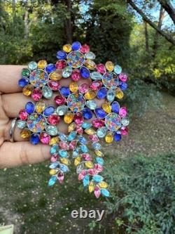 Vintage Signed Flower Bouquet Brooch Large Missing Two Rhinestones