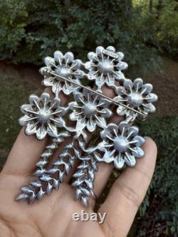 Vintage Signed Flower Bouquet Brooch Large Missing Two Rhinestones