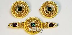 Vintage Signed GIVENCHY Byzantine Multi Rhinestone Crystal Cab Earrings & Brooch
