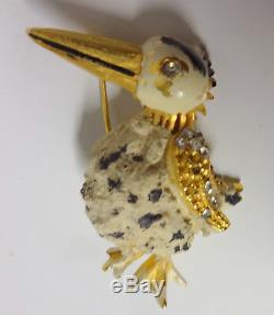 Vintage Signed HATTIE CARNEGIE Enamel Rhinestone Bird Pin Brooch