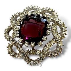 Vintage Signed Hattie Carnegie Brooch Purple Faceted Glass Rhinestones