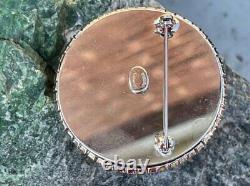 Vintage Signed Hattie Carnegie Green Rivoli Rhinestone Layered Domed Brooch Pin