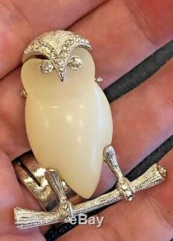 Vintage Signed Hattie Carnegie Lucite Rhinestone Owl Brooch Pin