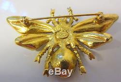 Vintage Signed Joan Rivers Butterfly Insect Bug Rhinestone Pearls Pin Brooch