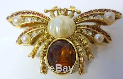 Vintage Signed Joan Rivers Butterfly Insect Bug Rhinestone Pearls Pin Brooch