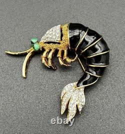 Vintage Signed KENNETH LANE Shrimp Brooch 2.5 Emerald Eye Couture Statement Pin