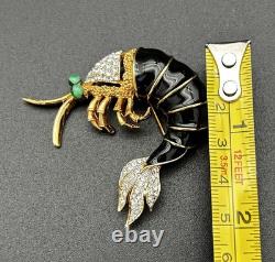 Vintage Signed KENNETH LANE Shrimp Brooch 2.5 Emerald Eye Couture Statement Pin