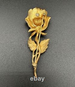 Vintage Signed KRAMER OF NEW YORK Pink Rhinestone Rose Brooch 3.5 MCM Pin