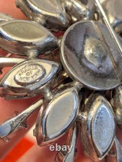 Vintage Signed KRAMER of New York Brooch Green and Clear Rhinestone