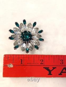 Vintage Signed KRAMER of New York Brooch Green and Clear Rhinestone