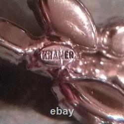 Vintage Signed Kramer 3 Rhinestone Spray Silver Tone Pin Brooch Large AB Effect