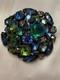 Vintage Signed Kramer Blue Green Rhinestone Dome Cluster Brooch Aurora Borealis