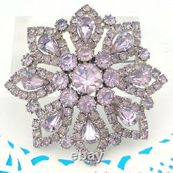 Vintage Signed Kramer Lavender Icy Purple Rhinestone Flower Star Brooch Pin 2.5