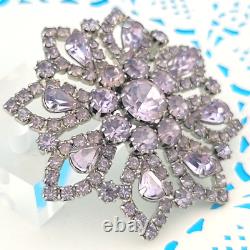 Vintage Signed Kramer Lavender Icy Purple Rhinestone Flower Star Brooch Pin 2.5