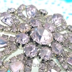 Vintage Signed Kramer Lavender Icy Purple Rhinestone Flower Star Brooch Pin 2.5