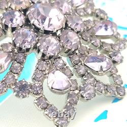 Vintage Signed Kramer Lavender Icy Purple Rhinestone Flower Star Brooch Pin 2.5