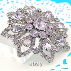 Vintage Signed Kramer Lavender Icy Purple Rhinestone Flower Star Brooch Pin 2.5
