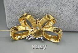Vintage Signed MAZER Art Deco Golden Bow Floral Flower Brooch