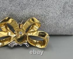 Vintage Signed MAZER Art Deco Golden Bow Floral Flower Brooch