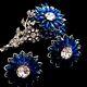 Vintage Signed Miriam Haskell Blue Sapphire Art Glass Brooch Pin Earrings Set